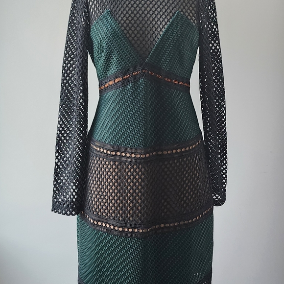 Self-Portrait Green Mesh Midi Length Dress SZ 12UK - Picture 3 of 6